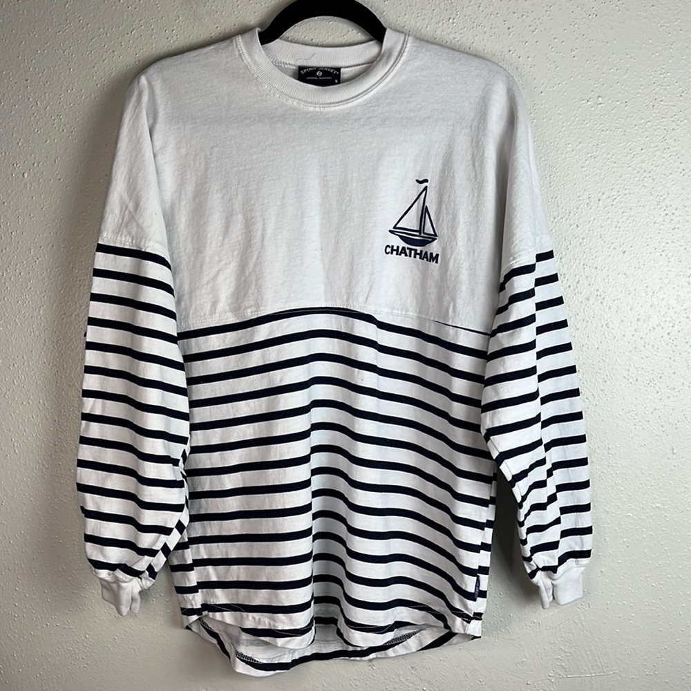 Chatham boating shirt size small long sleeved striped graphic on back sailboat